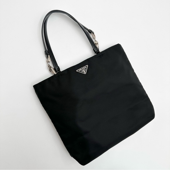 Prada Handbags - Prada Black Nylon Clip Handle Mini Tote Bag